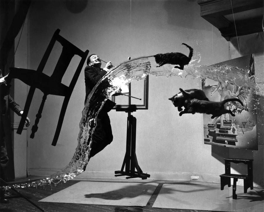 Surrealist artist Salvador Dali poses for the photograph known as Dali Atomicus, a collaboration between himself and American photographer Philippe Halsman that was published in 1948.