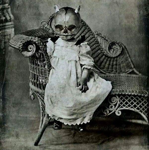 A creepy vintage Halloween costume. Date and location unknown.