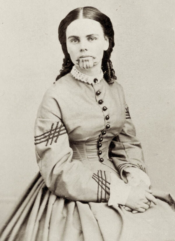 Olive Oatman was born a Mormon, but after her family was slaughtered by Native Americans.