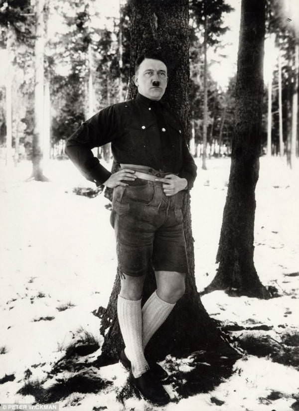 Adolf Hitler poses in lederhosen, circa 1930s.Hitler had this photo and several others banned because, in his opinion, they undermined his dignity.
