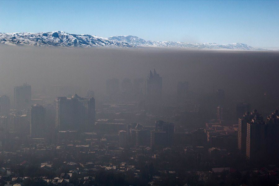 Smog lies over Almaty, Kazakhstan on January 12, 2014.
