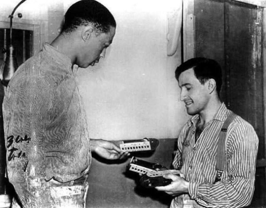 Joe Arridy gives his toy train to another inmate before he's taken to the gas chamber in 1939. Called by the warden "the happiest prisoner on death row," Arridy had an IQ of 46.