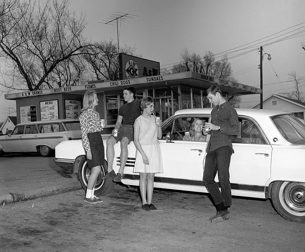 Teenagers at a Drive-in eatery in Kansas, 1967