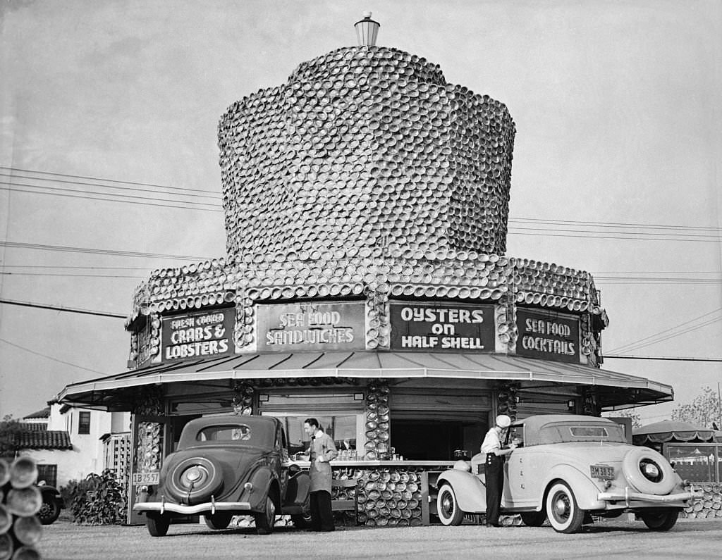 A Hollywood, California sea food restaurant covered in 50,000 abalone shells.