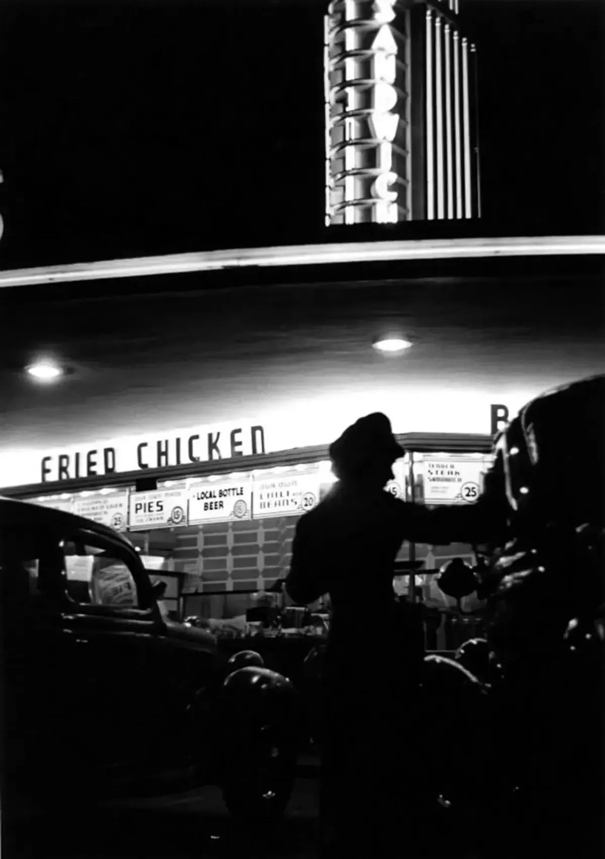 McDonnell’s Drive-In at night. 1930s.