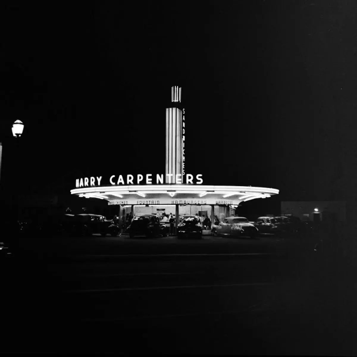 A neon sign at a drive-in restaurant in Hollywood, California, 1942.