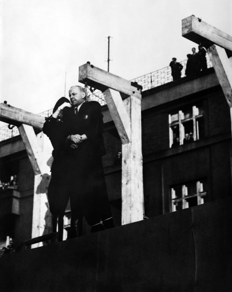 German deputy mayor of Prague Josef Pfitzner is hanged on a public place after being convicted for taking part in Nazi organisations on September 6, 1945