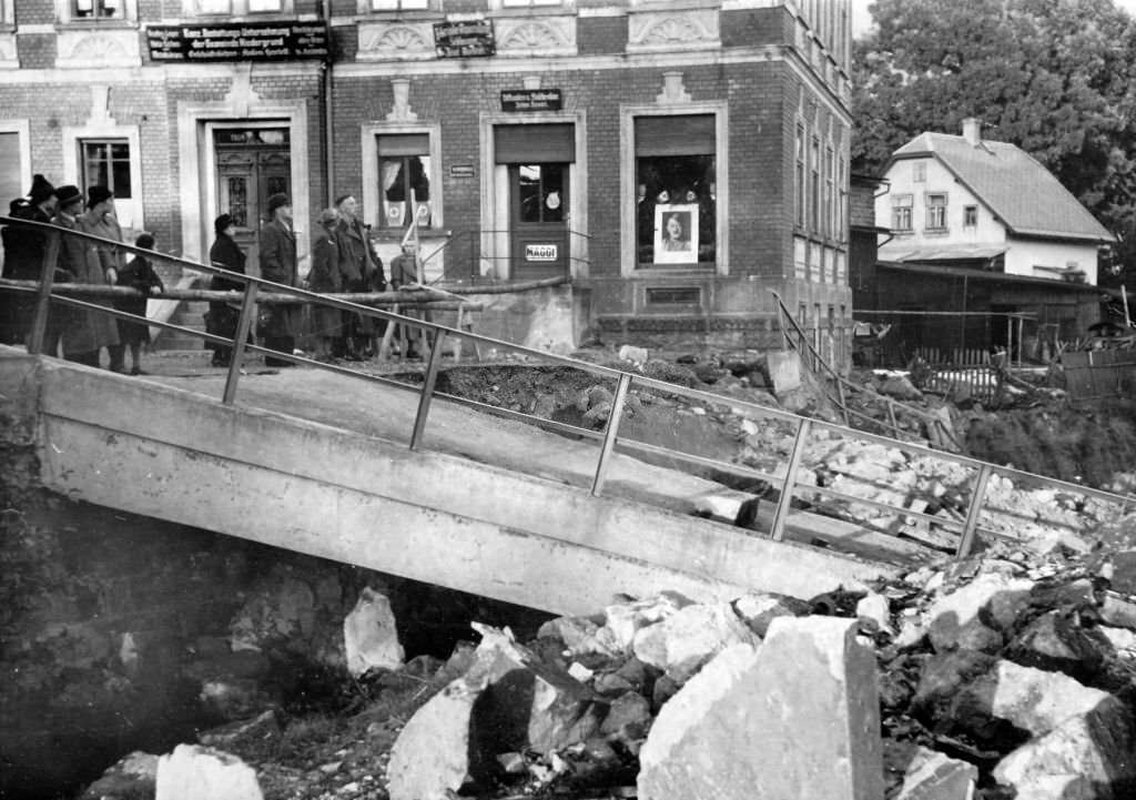 The Germn propaganda picture shows destruction after the German occupation of the Sudetenland in October 1938.