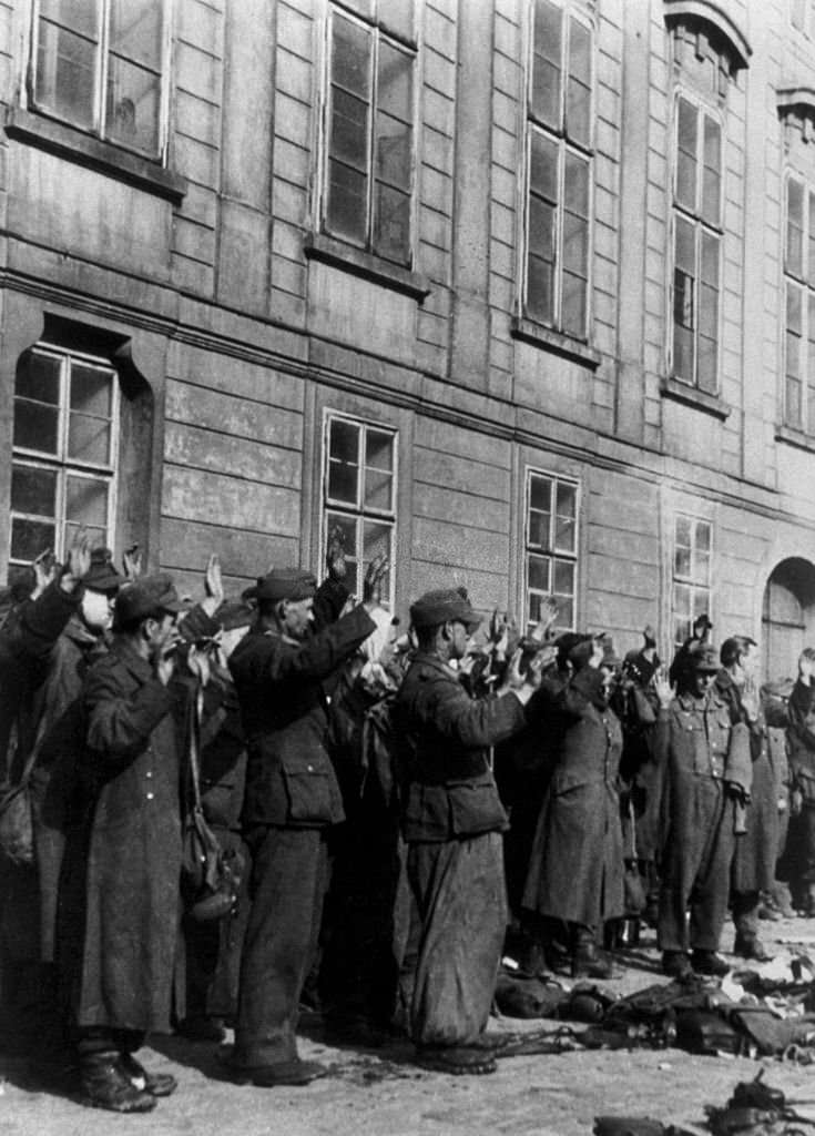 Remnants of the German Army in Prague surrendering to the Allies.