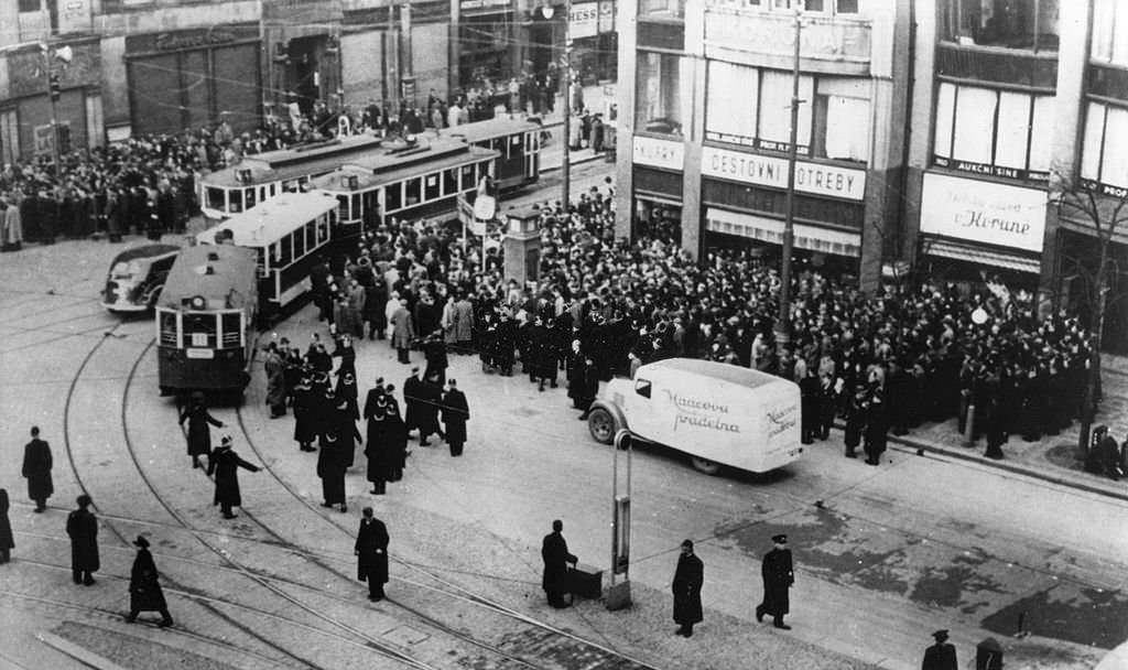 The German occupation of Bohemia and Moravia. The German army marching into Prague Castle on March 15, 1939.