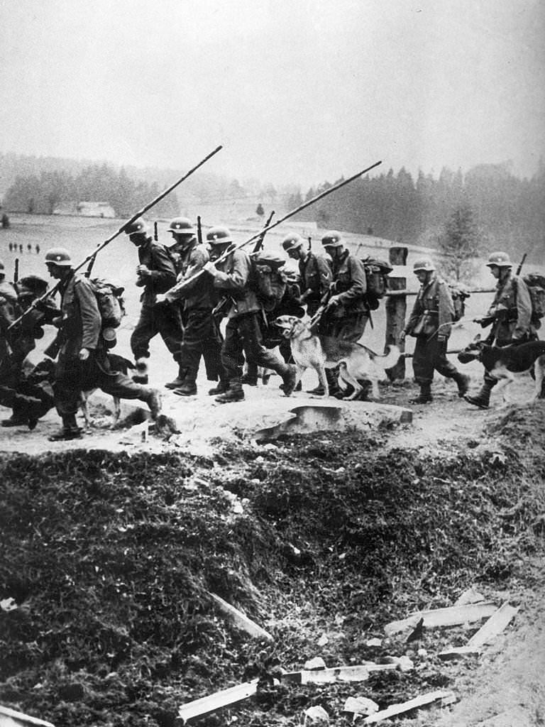 The German occupation of Bohemia and Moravia on March 15, 1939. German troops invading the territory of the Czecoslovak Republic.