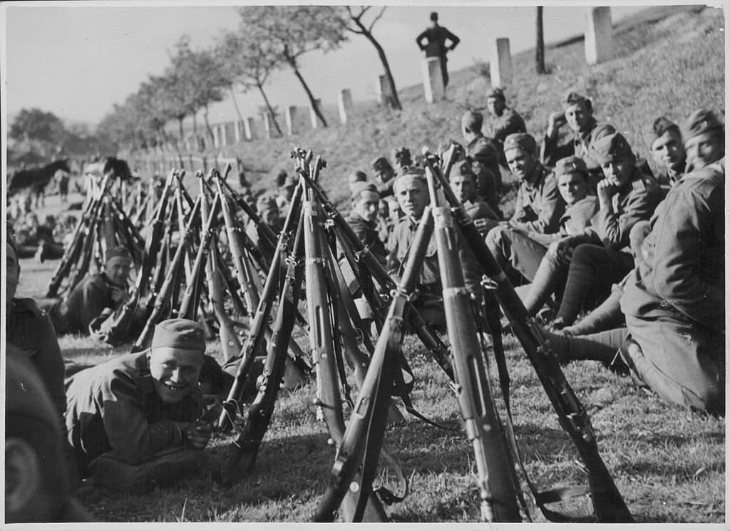 Czech soldiers attempt to protect their borders from imminent German attack during World War Two, March 14th 1939.