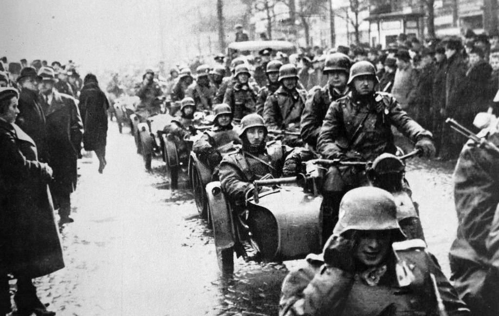 March 1939 German army enters Prague after the annexation of Czechoslovakia.
