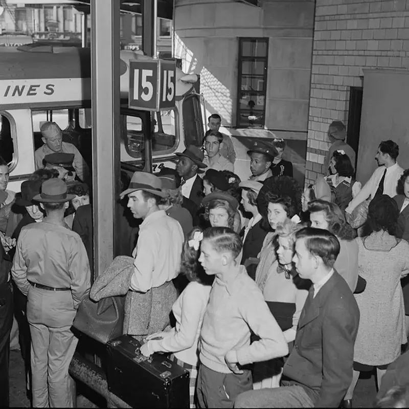 Passengers board Greyhound buses in Cincinnati.