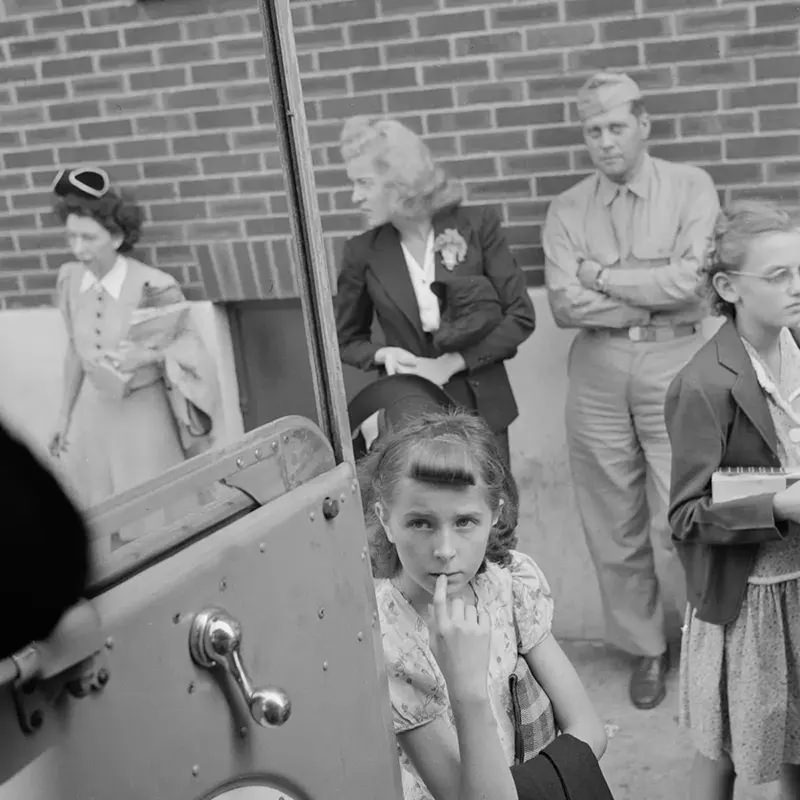 Passengers wait to board a Greyhound bus at a small town in Pennsylvania.