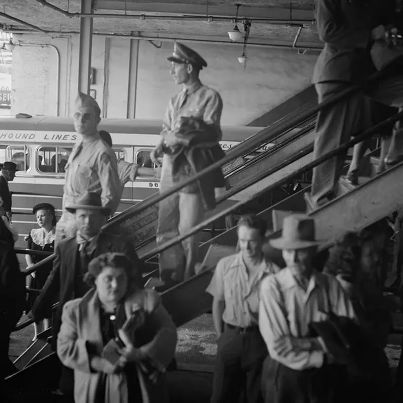 Passengers wait to board a bus from Knoxville, Tennessee to Washington, D.C.