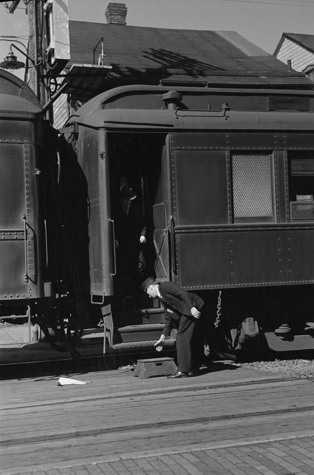 Conductor placing step for the passengers, Hagerstown, Maryland