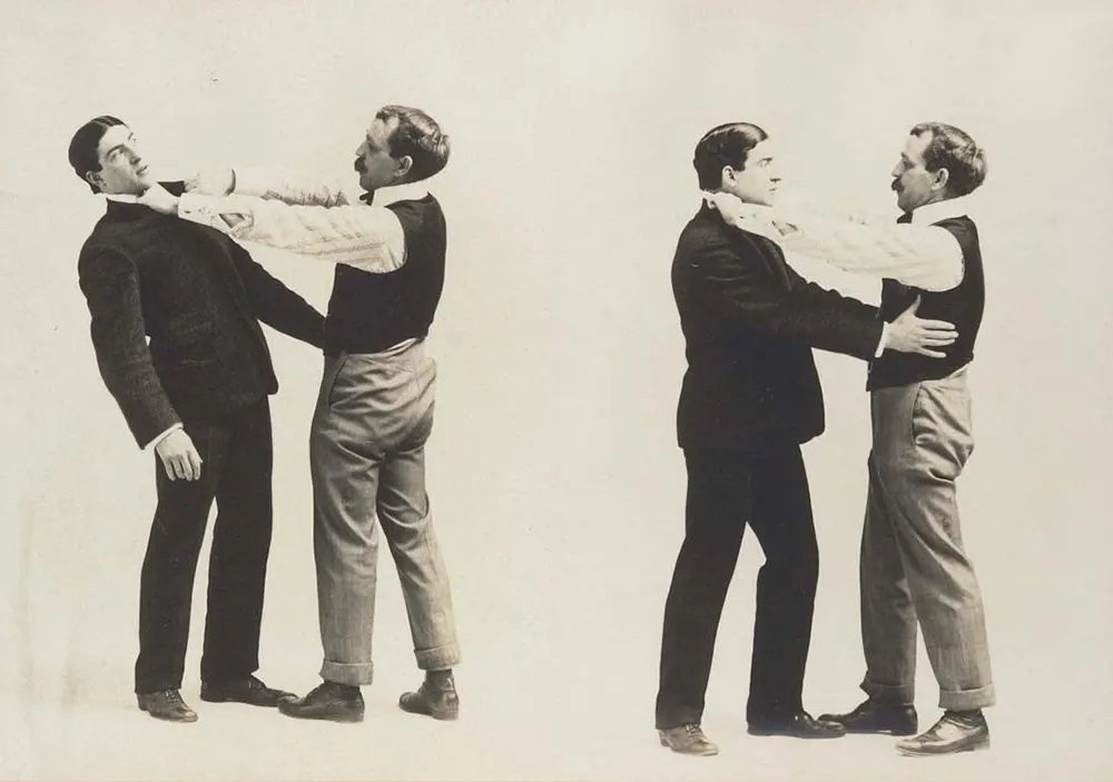 Historic Victorian Self-defense Guide that shows different Self-defense Maneuvers, 1895