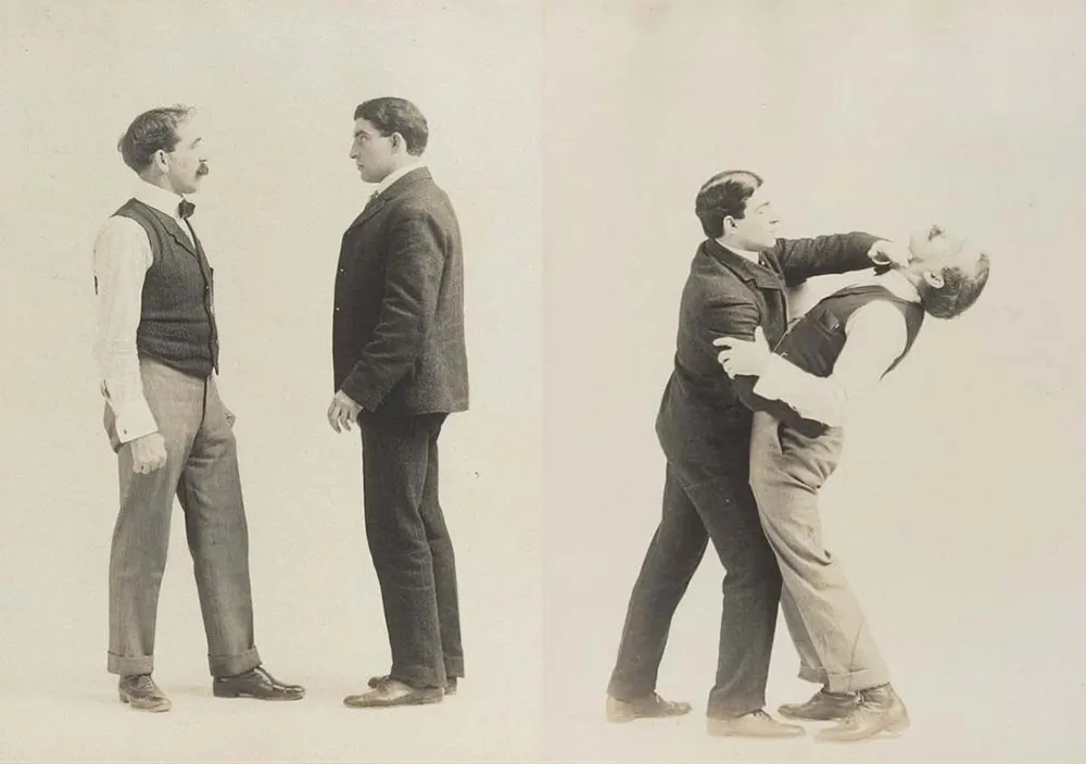 Historic Victorian Self-defense Guide that shows different Self-defense Maneuvers, 1895