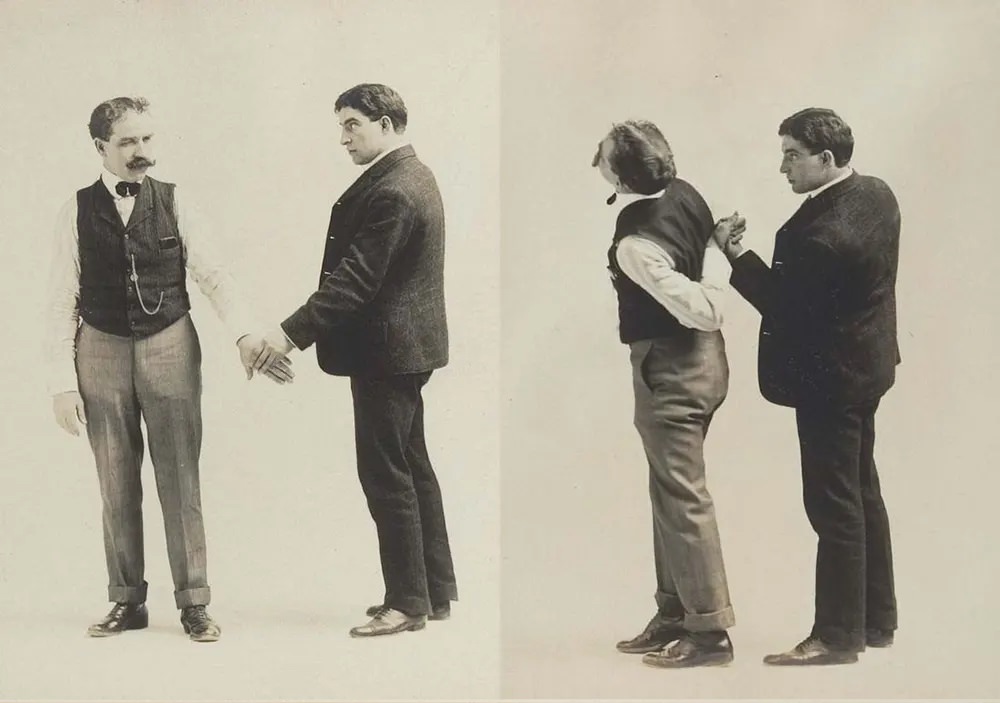 Historic Victorian Self-defense Guide that shows different Self-defense Maneuvers, 1895