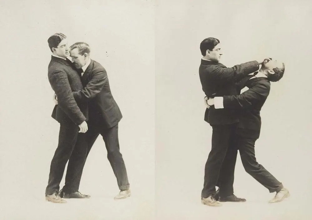 Historic Victorian Self-defense Guide that shows different Self-defense Maneuvers, 1895