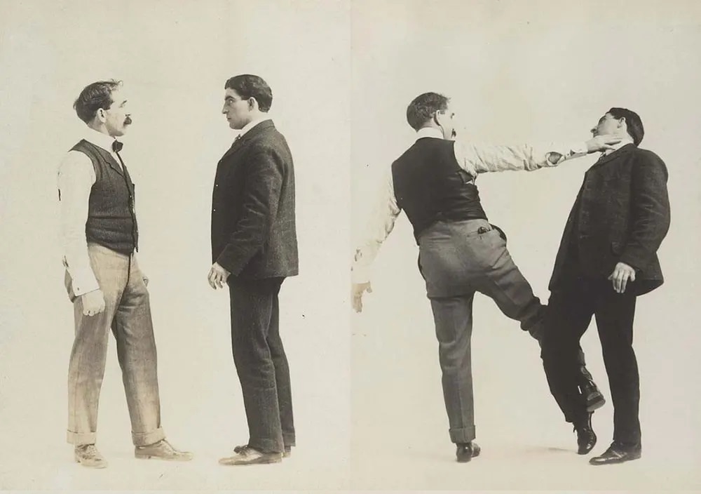 Historic Victorian Self-defense Guide that shows different Self-defense Maneuvers, 1895