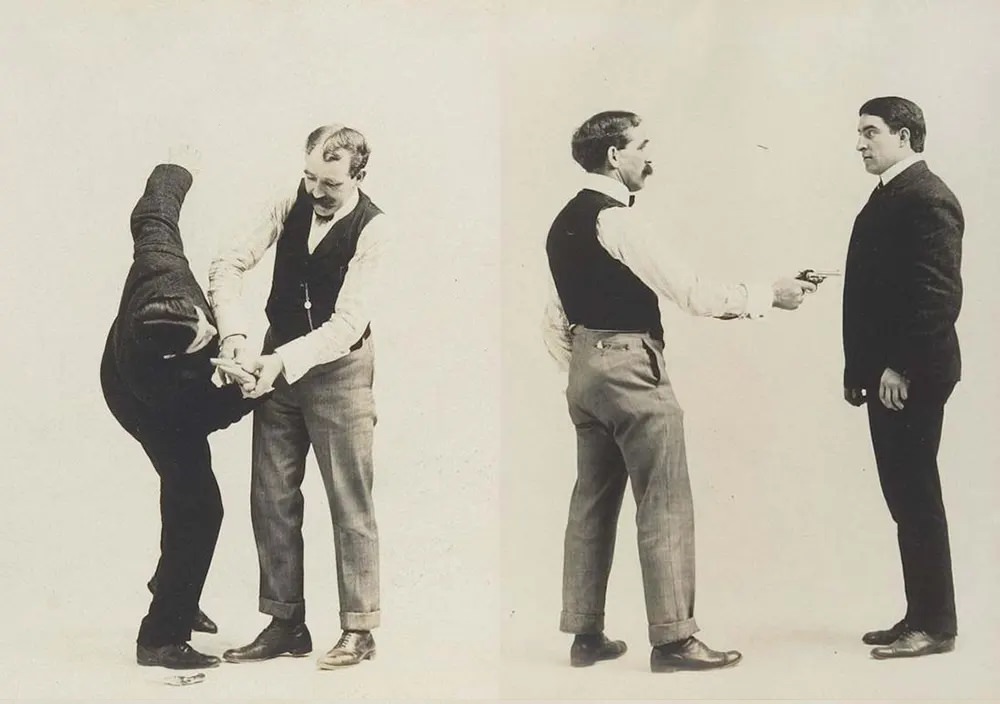 Historic Victorian Self-defense Guide that shows different Self-defense Maneuvers, 1895