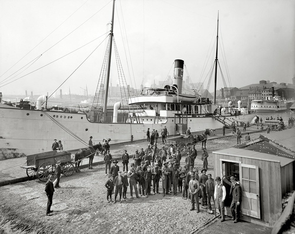 Payday for the stevedores, Baltimore, Maryland, circa 1905