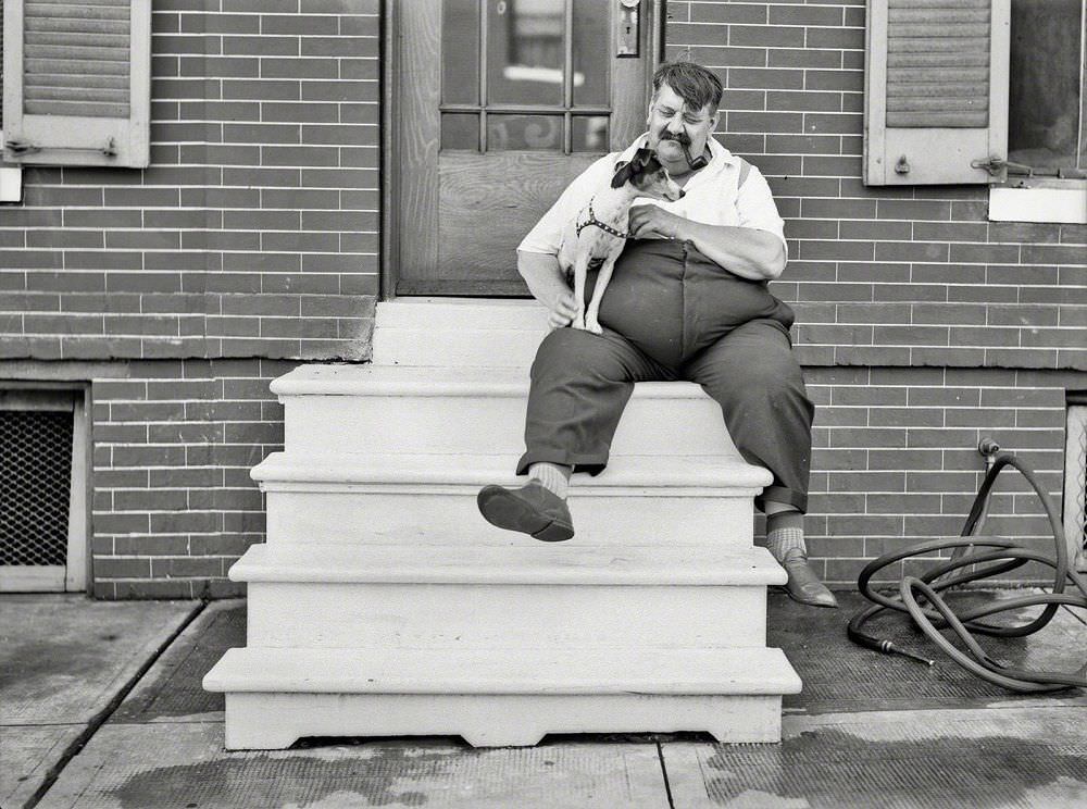 Men with his dog, Baltimore, July 1938