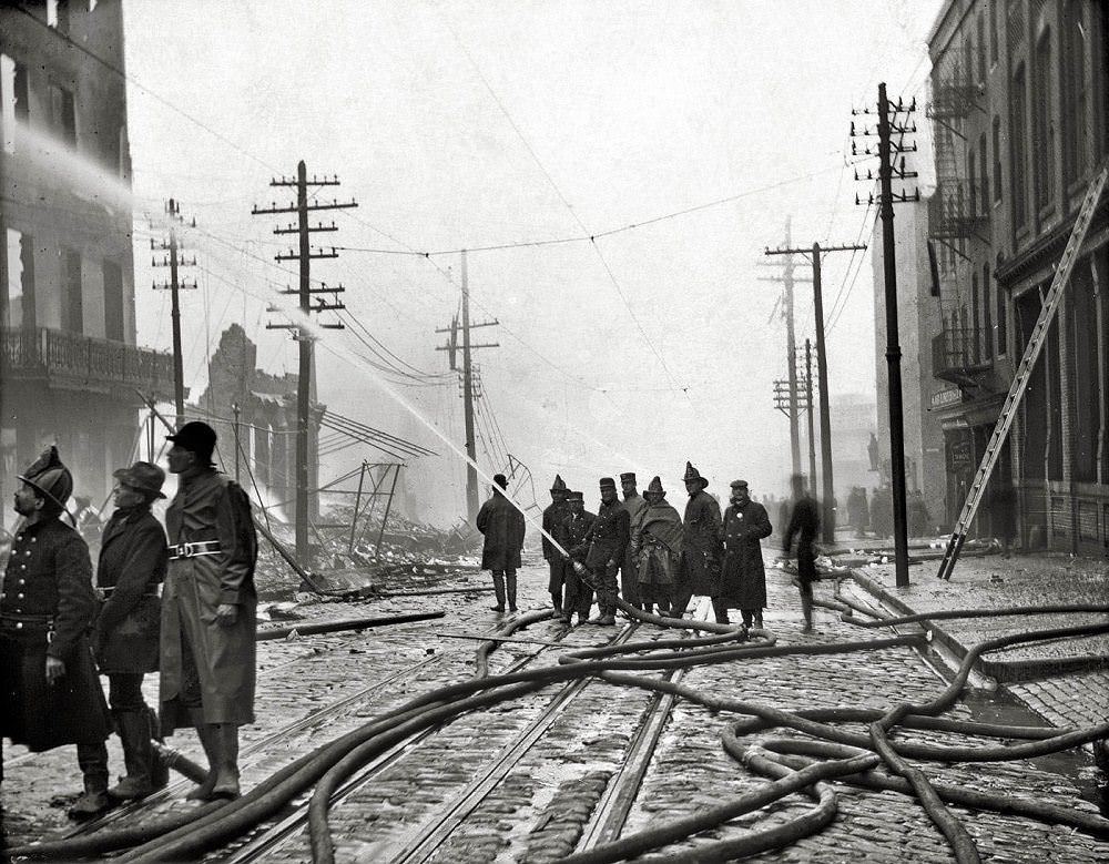 Fighting the fire on Baltimore Street during the Great Baltimore Fire of 1904