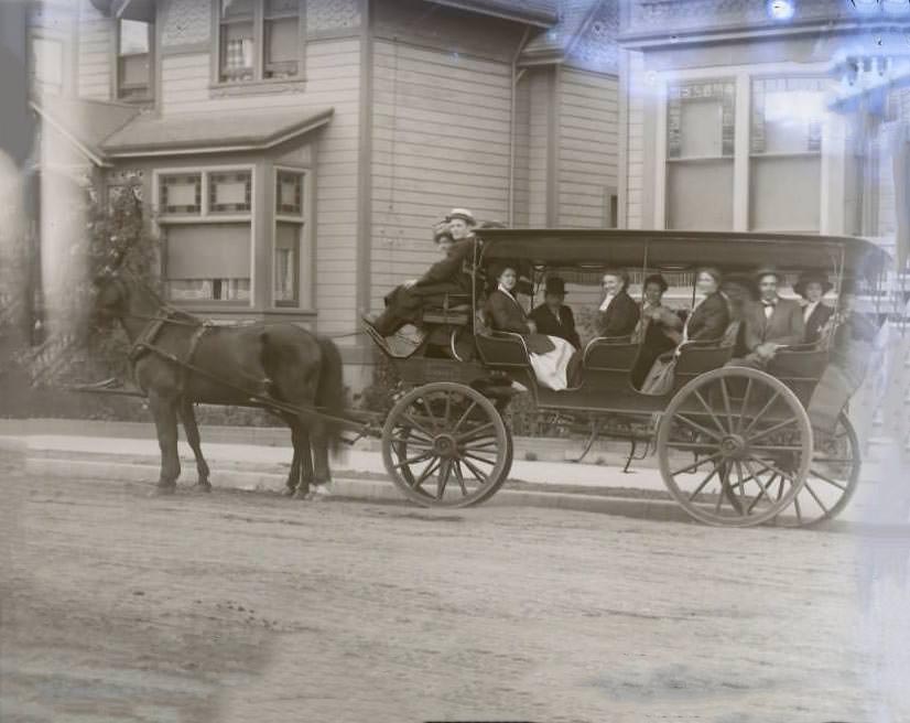 Vendome carriage in front of houses, 1860s