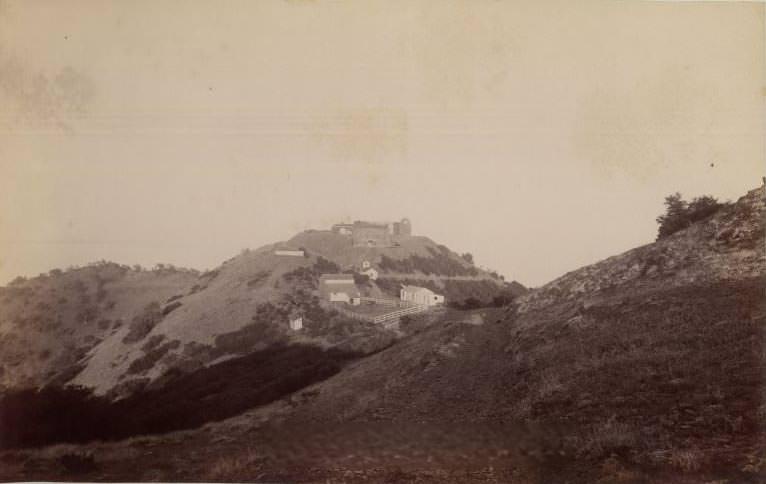 Lick Observatory seen in the distance atop Mount Hamilton, 1884