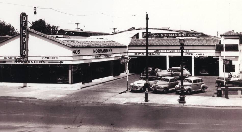 Normandin's sold DeSoto and Plymouth cars and trucks, 1947