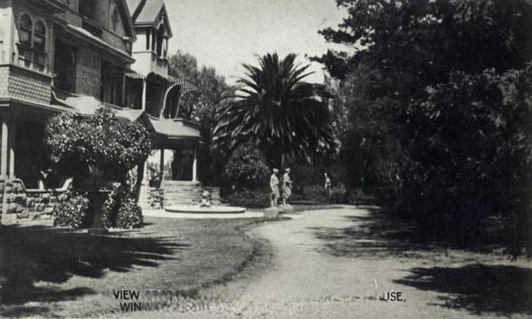 View of Front and Gardens of Mystery House, Winchester Park, San Jose, 1930s
