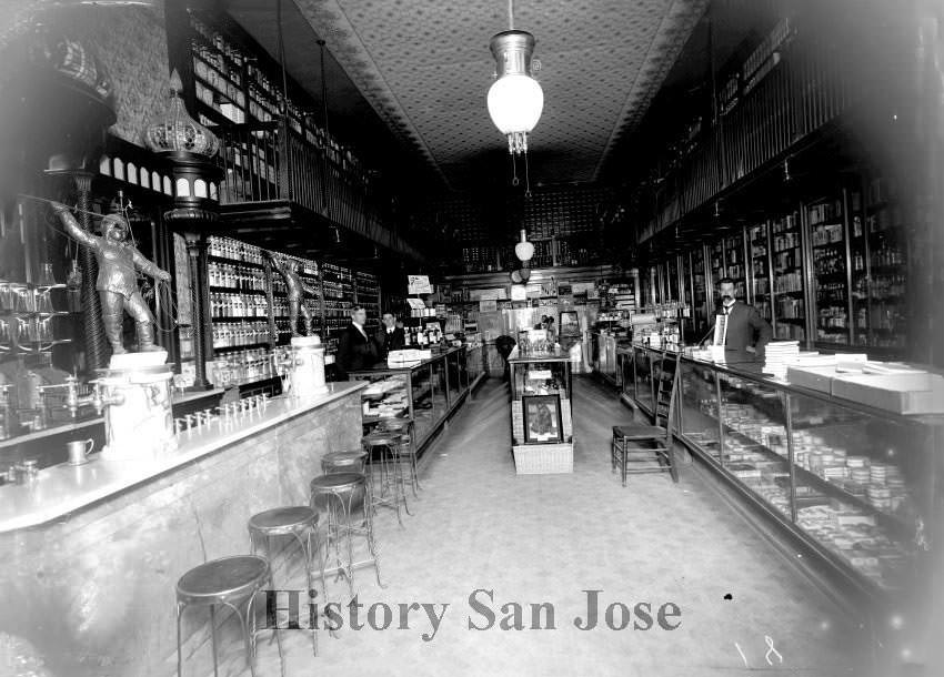 Fountain counter at drug store, 1890s