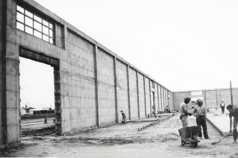 Construction of interior with crew, 1951