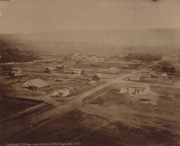 Looking N. E. From Court House, San Jose, 1866