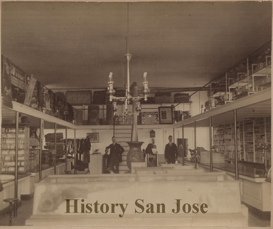 Interior Hammer and Lewis store, 28 North Market Street, San Jose, 1890s