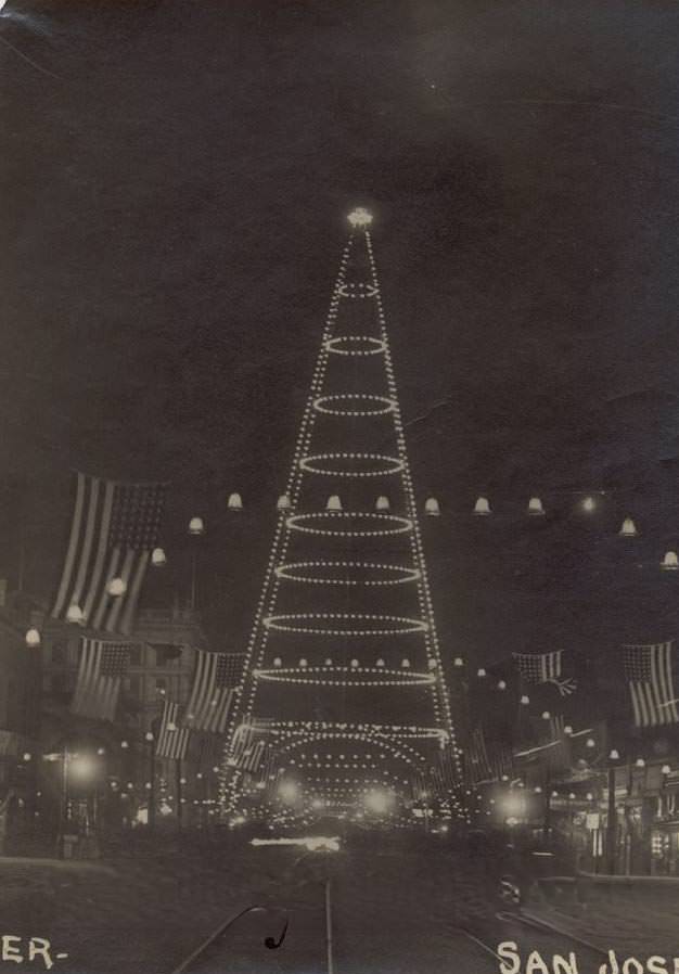 Electric light tower at night, 1915
