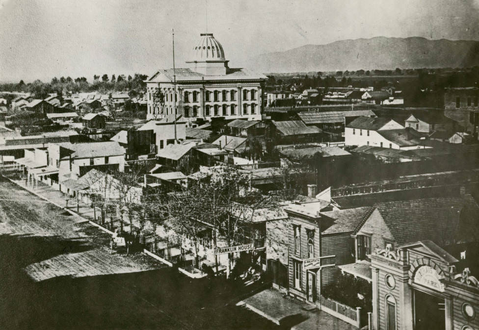 Aerial view of San Jose taken from the roof of Hensley House, 1868