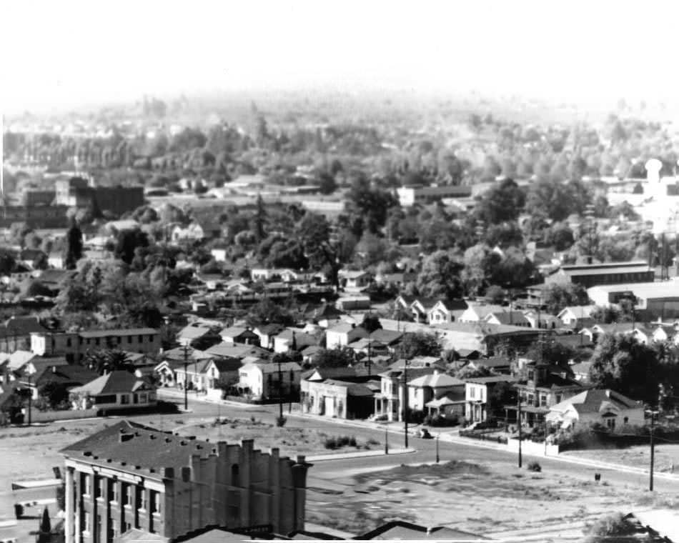 Looking northwest over Rosicrucian Press building and St Augustine Street, 1940