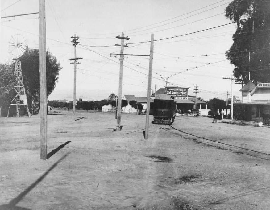 Street Scene- Saratoga Ave. & Stevens Creek Road, 1907