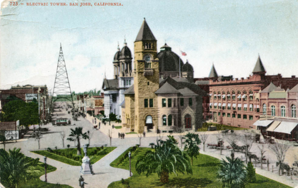 View from San Jose City Hall looking north up Market Street, 1895