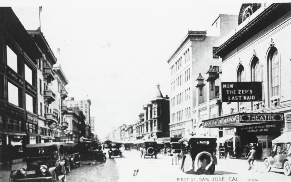 Street scene at T&D Theatre, San Jose, 1900s