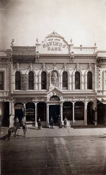 San Jose Savings Bank, located on West Santa Clara between First and Market Streets, 1874