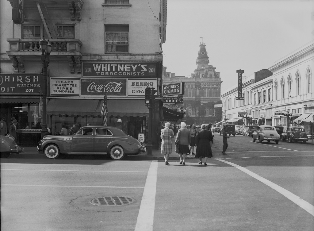 First and San Antonio Streets, San Jose, 1950