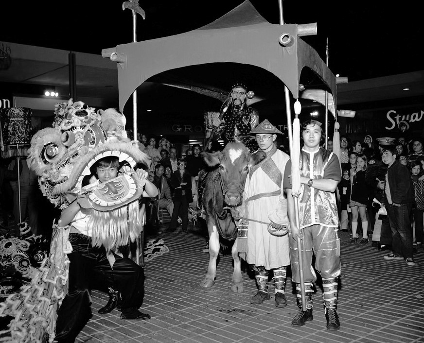 Chinese New Year parade, Valley Fair Shopping Mall, Santa Clara, 1950s