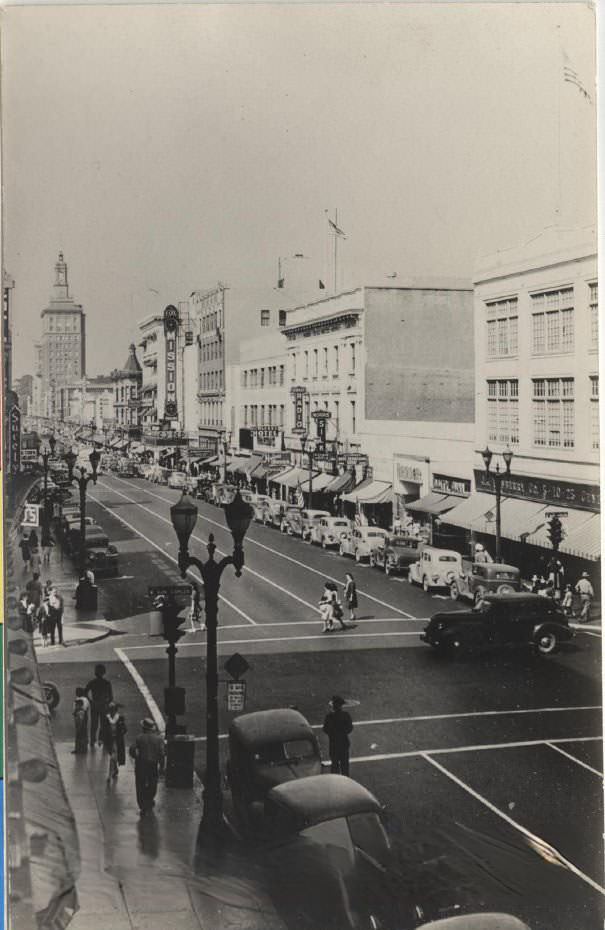 Looking north on First street at San Carlos Street Museum, 1940