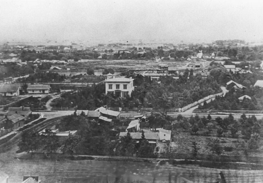 San Jose showing adobe structures and Fallon House, 1900