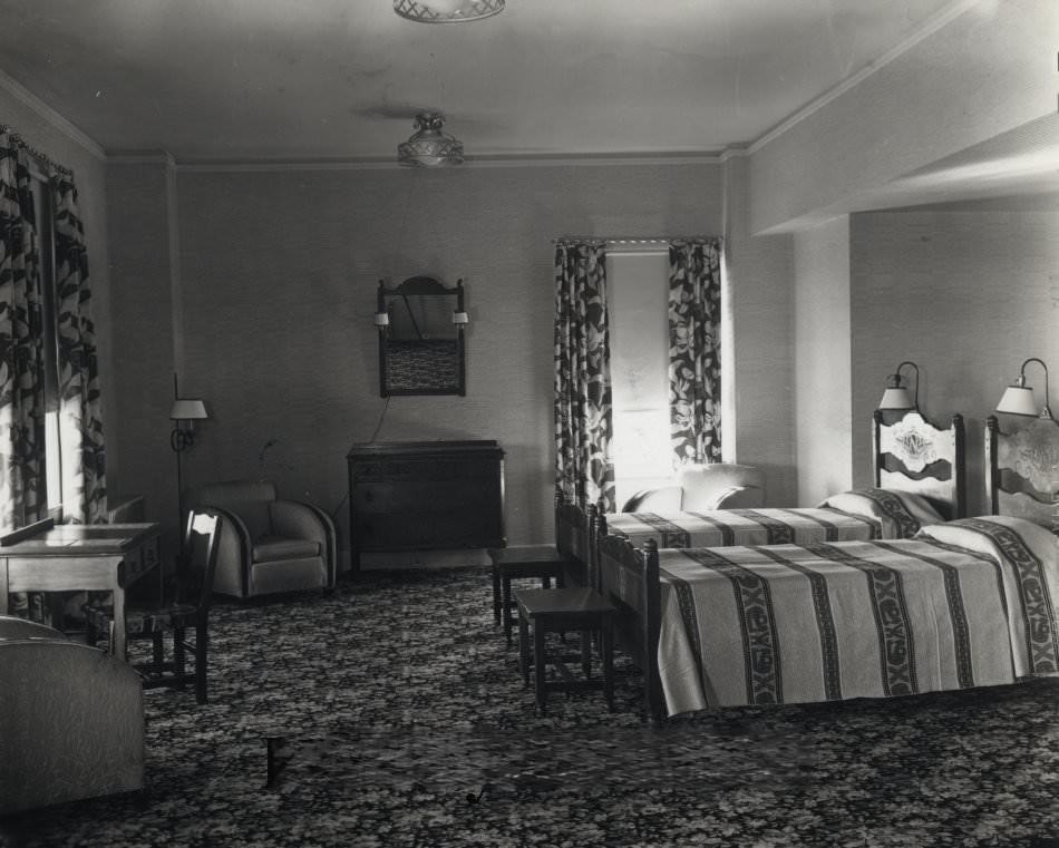 Bedroom at De Anza Hotel, 1947
